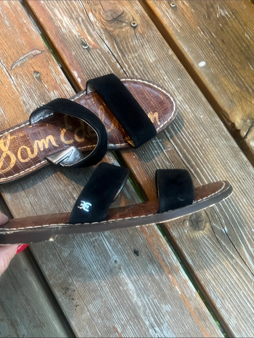 Sam Edelman Black Suede Double-Strap Slide Sandals